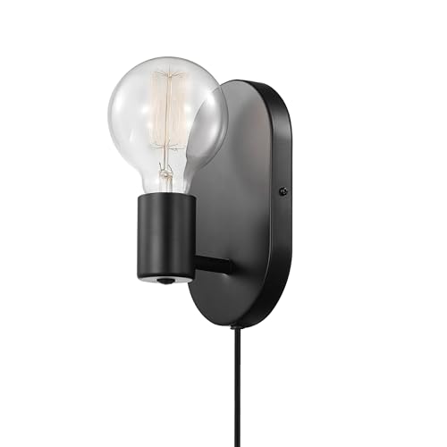 GLOBE Electric x Novogratz 51488 1-Light Plug-in or Hardwire Wall Sconce, Matte Black, 6ft Fabric Covered Cord, Rocker Switch, Wall Lights for Apartment or Renters, Modern Lighting - Image 1