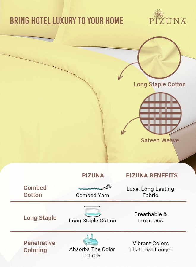 PIZUNA Pure Combed Cotton Duvet Cover King 260x220 cm, Mellow Yellow, 400 Thread Count Cool Breathable 100% Long Staple Cotton Sateen Weave Quilt Cover with 2 Pillowcases (Luxurious Bedding Set) - Image 2