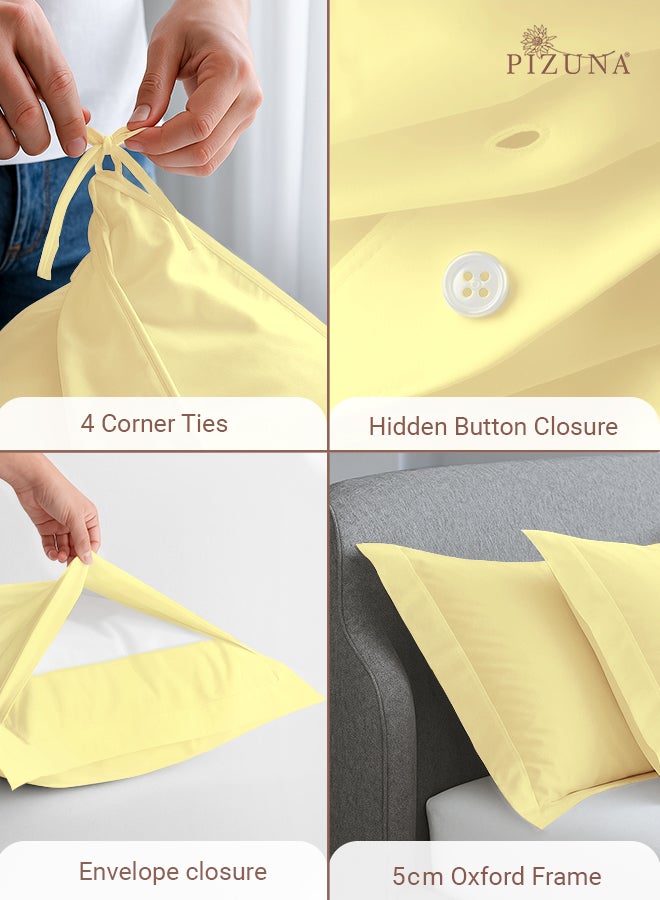 PIZUNA Pure Combed Cotton Duvet Cover King 260x220 cm, Mellow Yellow, 400 Thread Count Cool Breathable 100% Long Staple Cotton Sateen Weave Quilt Cover with 2 Pillowcases (Luxurious Bedding Set) - Image 4