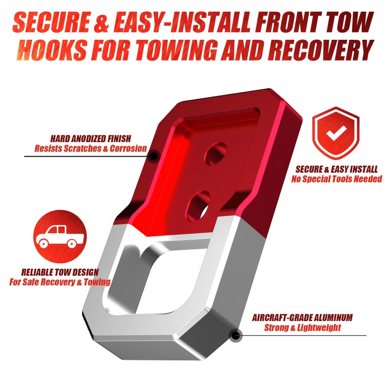 ZHDD Front Tow Hooks for Tacoma 2024-2026, 4Runner 2025-2026, Land Cruiser LC250 2024-2025 | Military-Grade Anodized Aluminum | Direct Bolt-On Recovery Hooks (Red) - Image 4