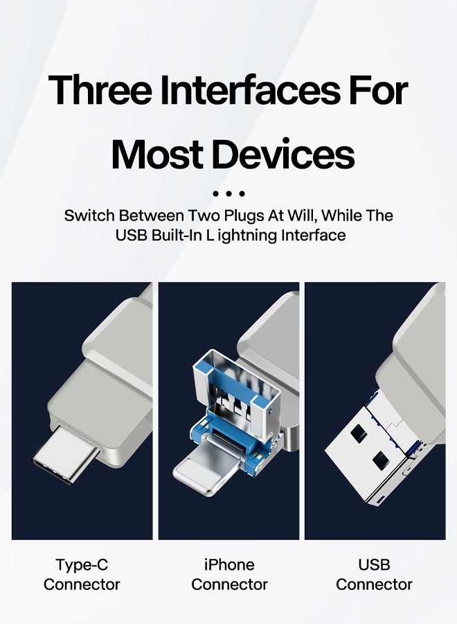 USB Flash Drive，2TB 3-in-1 Multi-conversion Interface Memory Stick，USB 3.0 Memory Stick Thumb Drive，for iPhone/ipad/iPod/Computer/iOS and Android/PC ﻿