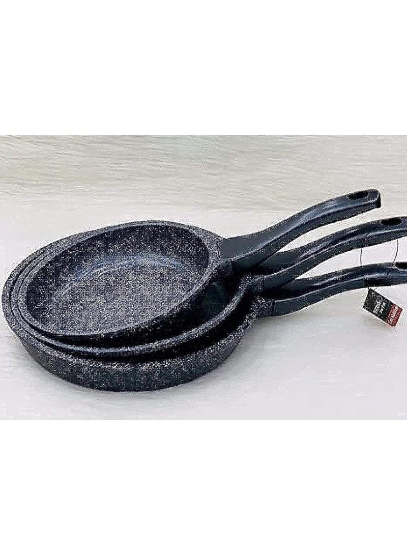 طقم مقلايه 3ق جرانيت، تضمن القاعدة السميكة احتفاظًا أفضل للحرارة، وبالتالي تساعد على توفير الطاقة والطهي بشكل أسرع متعدد الالوان - Image 1