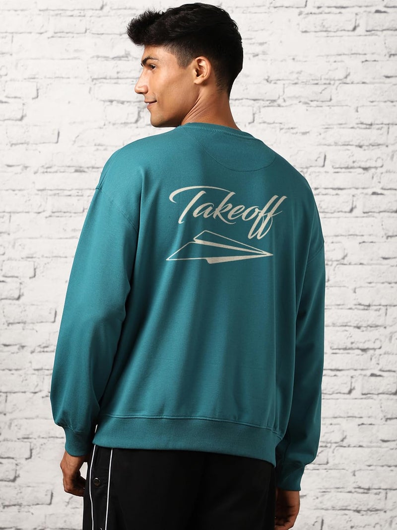 NOBERO Men's Polycotton Crew Neck Regular Fit Sweatshirt (1M-TWRS-C0757-CO_Verdigris Blue2_Large) - Image 3