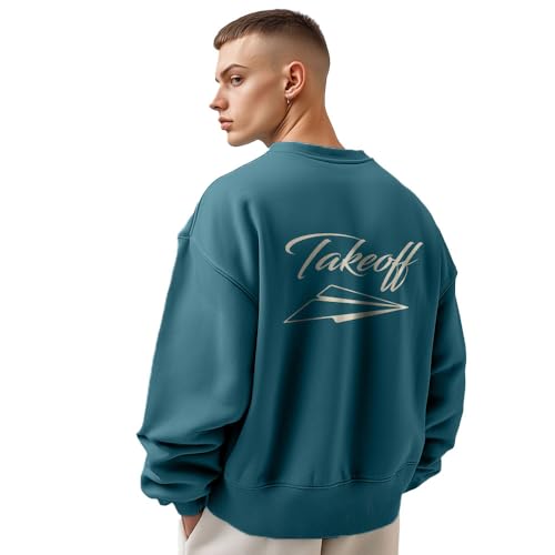 NOBERO Men's Polycotton Crew Neck Regular Fit Sweatshirt (1M-TWRS-C0757-CO_Verdigris Blue2_Large) - Image 1