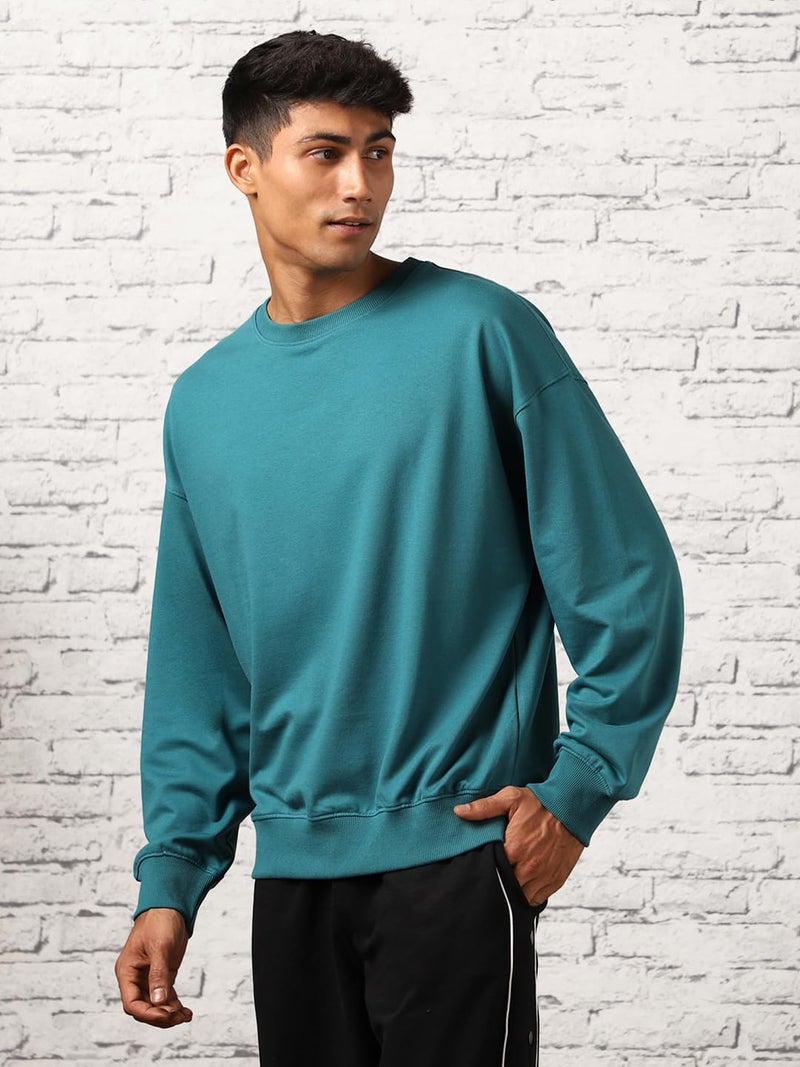 NOBERO Men's Polycotton Crew Neck Regular Fit Sweatshirt (1M-TWRS-C0757-CO_Verdigris Blue2_Large) - Image 4