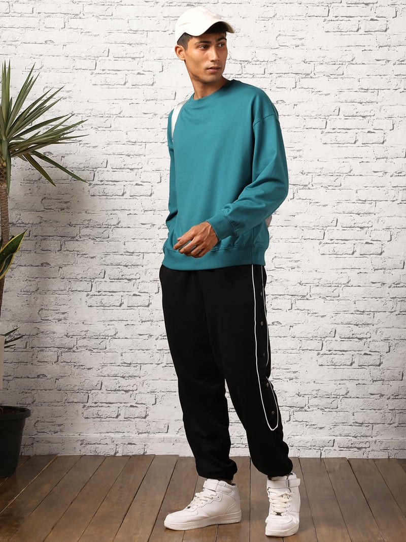 NOBERO Men's Polycotton Crew Neck Regular Fit Sweatshirt (1M-TWRS-C0757-CO_Verdigris Blue2_Large) - Image 2