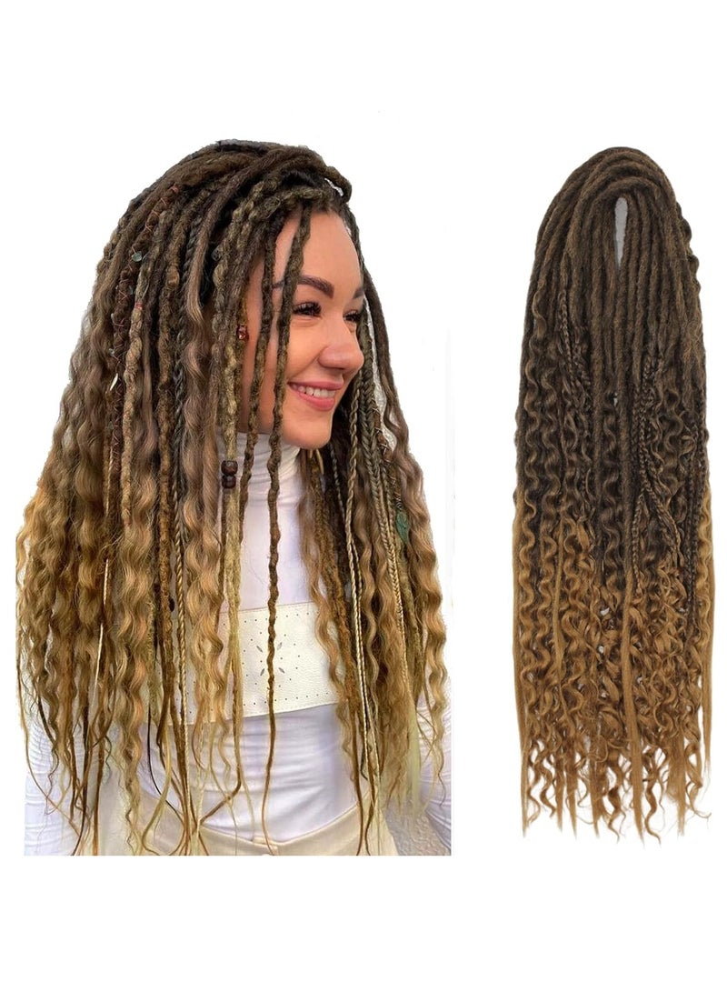 KASTWAVE وصلات دريدلوك، شعر بشري مجدول، 24 بوصة 10 جدائل صناعية مزدوجة الأطراف، وصلات دريدلوك 3 في 1 بأطراف مجعدة مختلطة بنمط هيبي بوهو مموج DE Dreads جديلة في ملحقات دريدلوك - Image 1