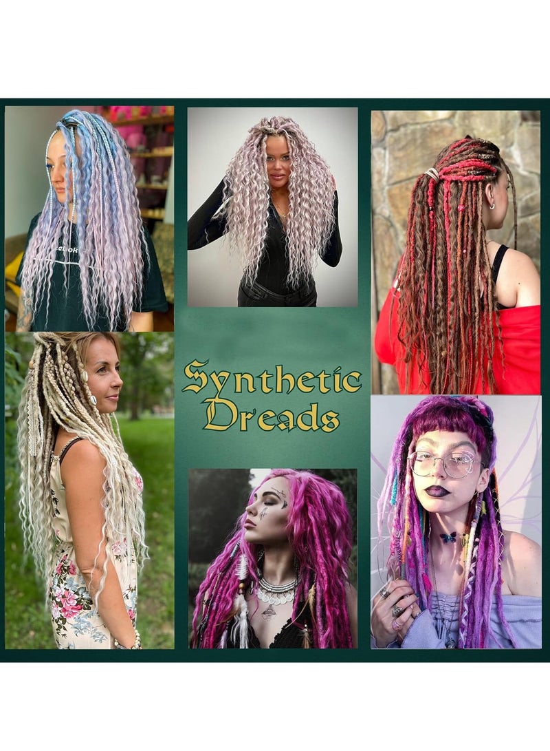 KASTWAVE وصلات دريدلوك، شعر بشري مجدول، 24 بوصة 10 جدائل صناعية مزدوجة الأطراف، وصلات دريدلوك 3 في 1 بأطراف مجعدة مختلطة بنمط هيبي بوهو مموج DE Dreads جديلة في ملحقات دريدلوك - Image 4