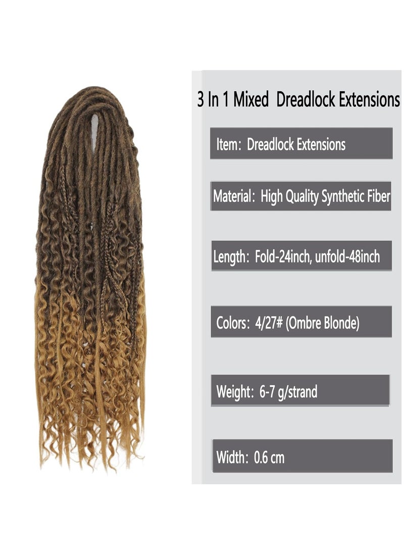 KASTWAVE وصلات دريدلوك، شعر بشري مجدول، 24 بوصة 10 جدائل صناعية مزدوجة الأطراف، وصلات دريدلوك 3 في 1 بأطراف مجعدة مختلطة بنمط هيبي بوهو مموج DE Dreads جديلة في ملحقات دريدلوك - Image 5