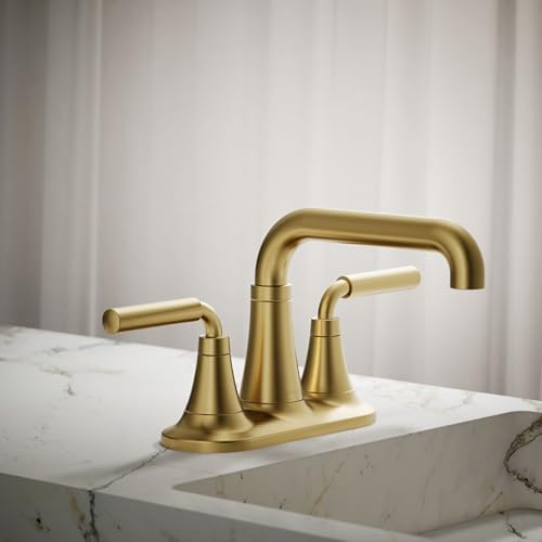 KOHLER K2741442MB Tone Centerset Bathroom Sink Faucet Clicker Drain Bathroom Faucets 12 GPM Vibrant Brushed Moderne Brass - Image 3