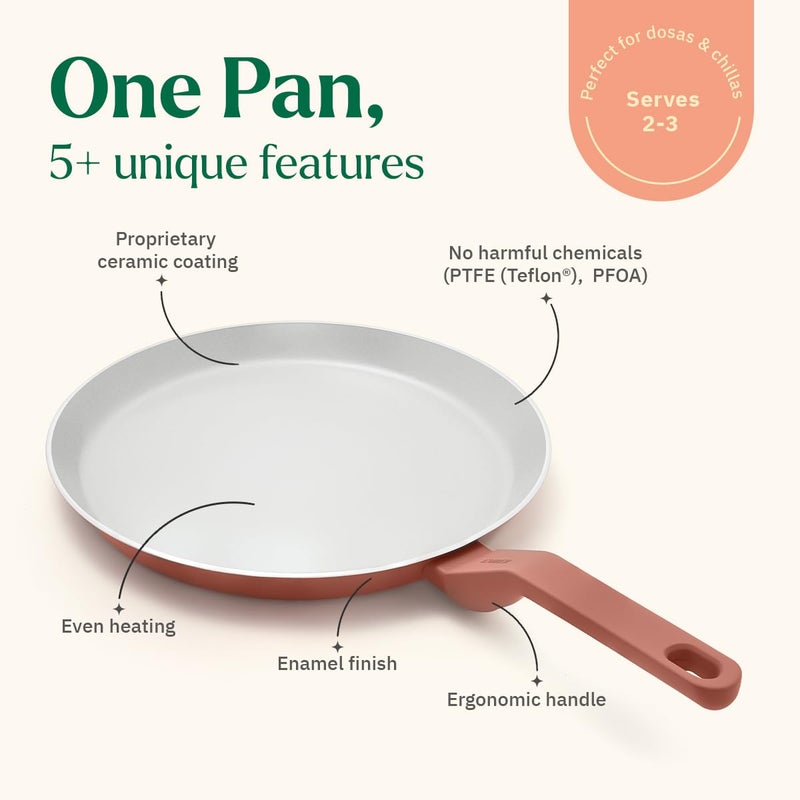 Ember Cookware أمبر أدوات الطهي أركيلا سيراميك غير لاصق طاسة دوسا 28 سم | مقبض متطابق | 1x ملعقة مسطحة | آمنة للاستخدام مع الحث | طاسة غير سامة | خالية من PFAS و PTFE | سلسلة فلورنس | تيراكوتا - Image 2