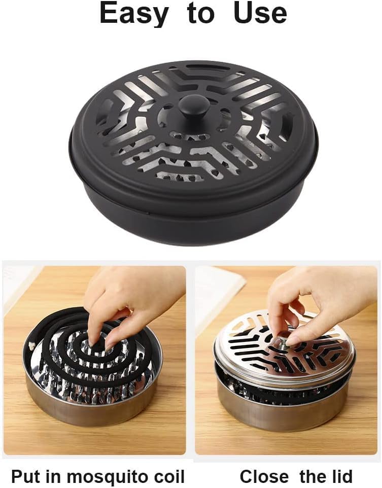 BEETO 2Pcs Mosquito Coil Holder, Round Incense Holder, Mosquito Incense Box, Portable Mosquito Incense Burner, for Home and Camping (Black) - Image 4