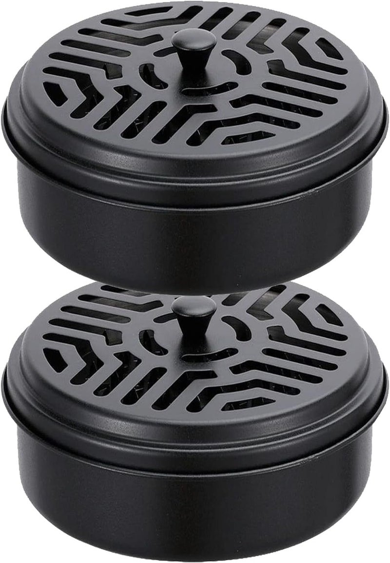 BEETO 2Pcs Mosquito Coil Holder, Round Incense Holder, Mosquito Incense Box, Portable Mosquito Incense Burner, for Home and Camping (Black) - Image 1