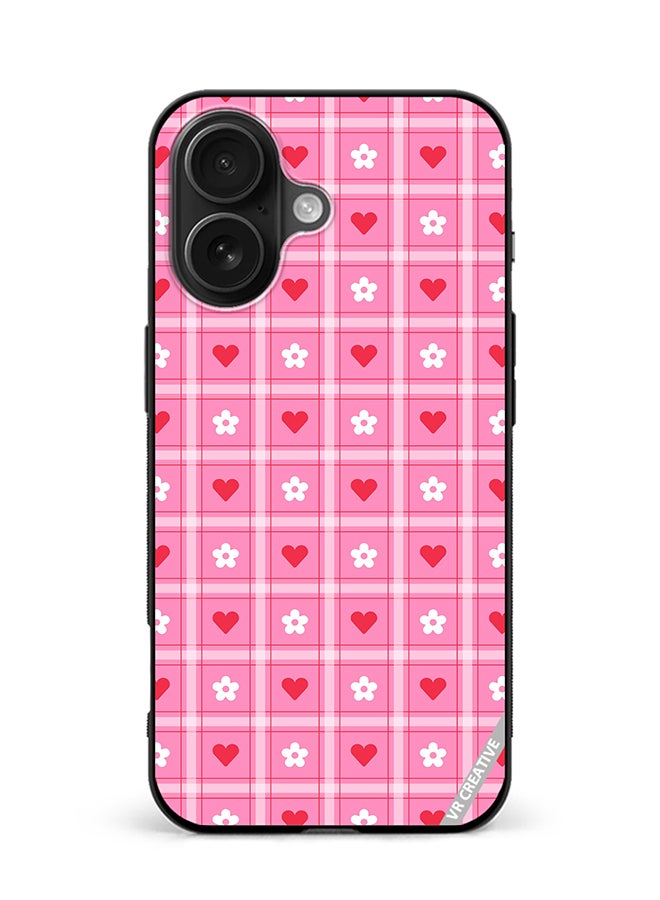 VR CREATIVE Protective Case Cover For Apple iPhone 16 Plus Cute Heart Love Daisy Flower Red Pink Design Multicolour