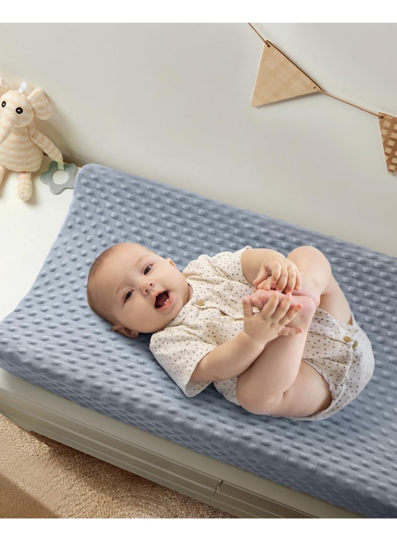 Babebay Babebay Changing Pad Cover, Ultra Soft Minky Dots Plush Changing Table Covers for Baby Boys and Girls, Breathable, 2 Pack(Blue Gray & Lily White)  - Image 4