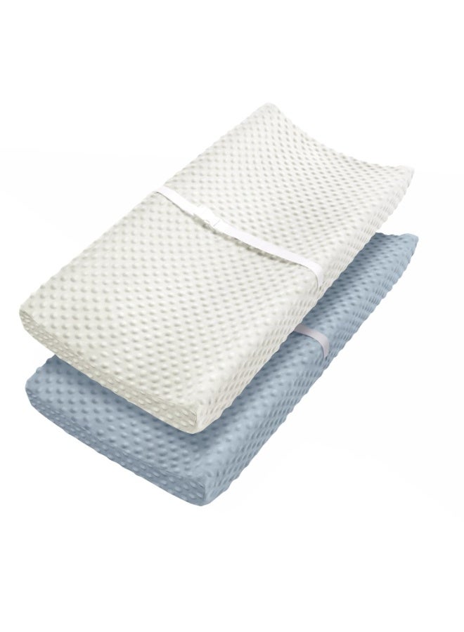 Babebay Babebay Changing Pad Cover, Ultra Soft Minky Dots Plush Changing Table Covers for Baby Boys and Girls, Breathable, 2 Pack(Blue Gray & Lily White)  - Image 1