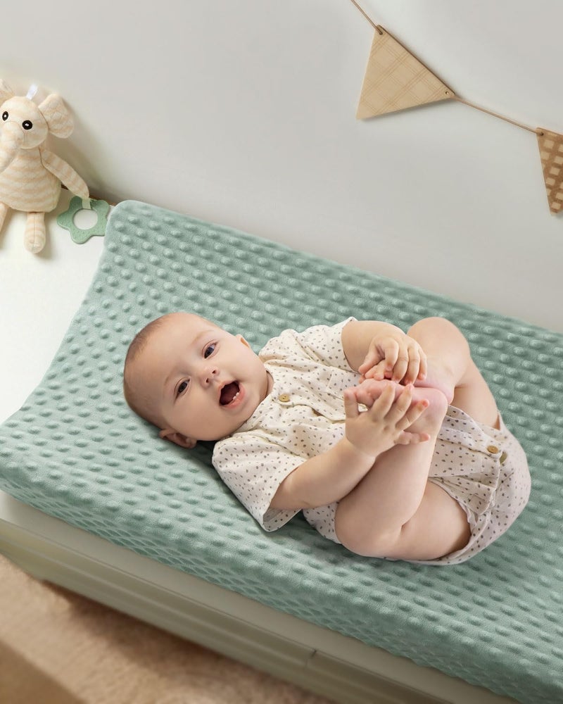 Babebay Changing Pad Cover, Ultra Soft Minky Dots Plush Changing Table Covers for Baby Boys and Girls, Breathable, 2 Pack(Blue Gray & Lily White) - Image 5