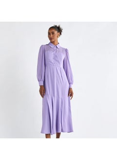 FAV Solid A-line Shirt Dress with Long Sleeves  - Image 1