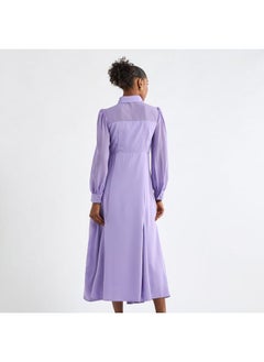 FAV Solid A-line Shirt Dress with Long Sleeves  - Image 3