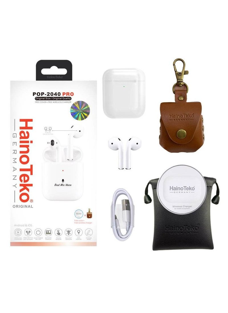 Haino Teko - POP-2040 PRO Wireless Earphones With Leather Case Cover For iPhones and Android - Image 1
