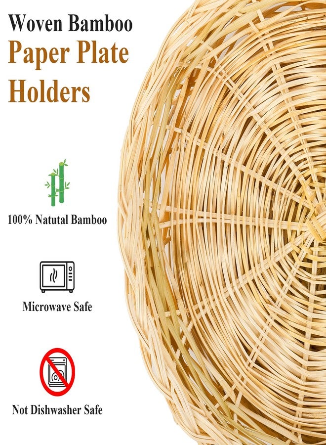 Fasmov 8 Pack Bamboo Paper Plate Holder, 10 inches Wicker Paper Plate Holder Bamboo Basket Plate, Hand Weave Brown Wicker Paper Plate Baskets for Home Picnic Daily Dinning Party Supplies - Image 3