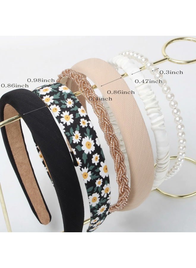 Cuizhiyu 6PK Different Designs Headbands for Women,Non Slip Flower Headband,Cute Pearl Headbands for Girls,Twisted Headband,Black White Solid Headbands Set - Image 3