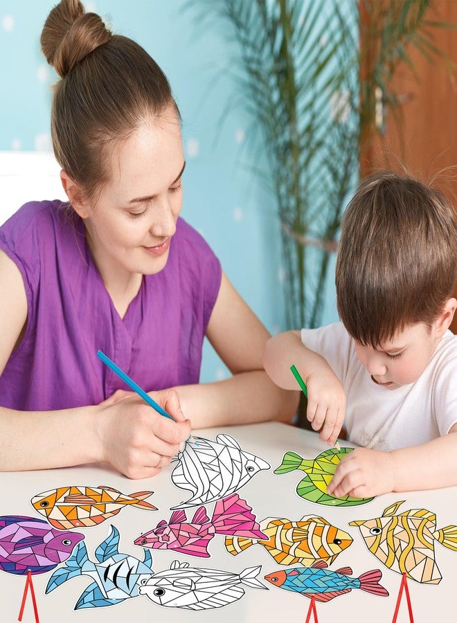 BeYumi Coloring Tropical Fish Kit - 83Pcs Color Your Own Tropical Fish Set for Kids DIY Coloring Craft Kit Sea Animals Ornament Geometric Card Decor School Classroom Summer Party Activity Art Craft - Image 4