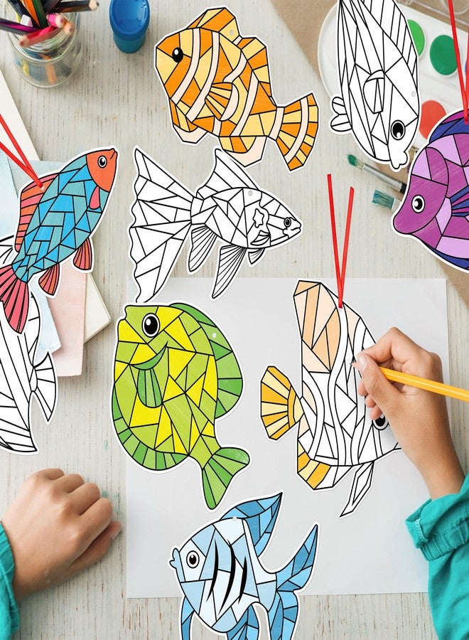 BeYumi Coloring Tropical Fish Kit - 83Pcs Color Your Own Tropical Fish Set for Kids DIY Coloring Craft Kit Sea Animals Ornament Geometric Card Decor School Classroom Summer Party Activity Art Craft - Image 5