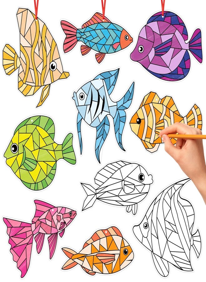 BeYumi Coloring Tropical Fish Kit - 83Pcs Color Your Own Tropical Fish Set for Kids DIY Coloring Craft Kit Sea Animals Ornament Geometric Card Decor School Classroom Summer Party Activity Art Craft - Image 1