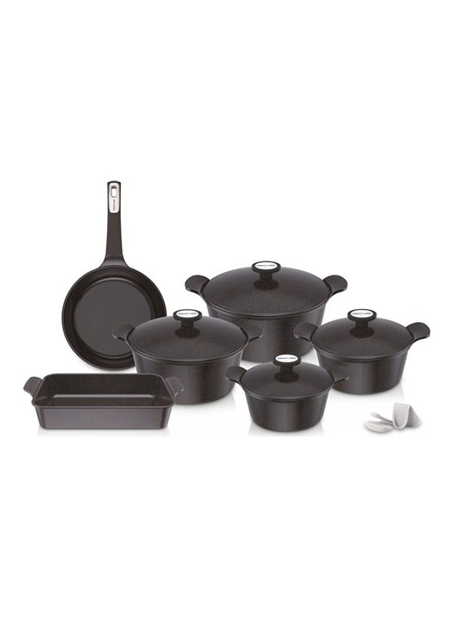 10-Piece Granite Cookware Set Black 20cm