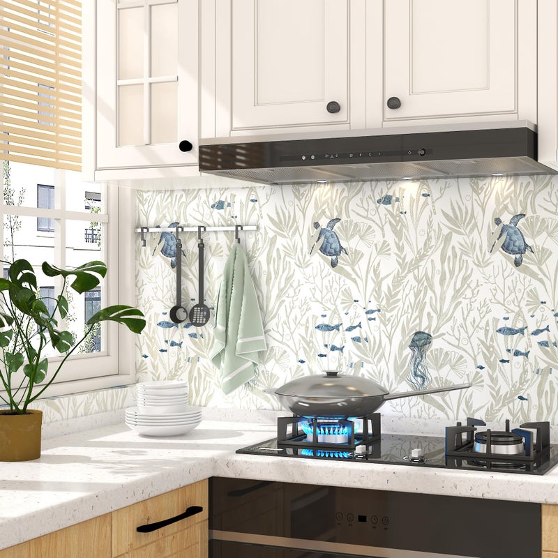 tiltil Ocean Wallpaper Peel and Stick 17.3" x 78.8" Beige Removable Wallpaper Modern Contact Paper for Cabinets Self Adhesive Wall Paper for Bedrooms Wallpapers Bathroom Cabinets Decor Vinyl Roll - Image 5