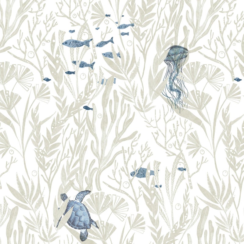 tiltil Ocean Wallpaper Peel and Stick 17.3" x 78.8" Beige Removable Wallpaper Modern Contact Paper for Cabinets Self Adhesive Wall Paper for Bedrooms Wallpapers Bathroom Cabinets Decor Vinyl Roll - Image 1