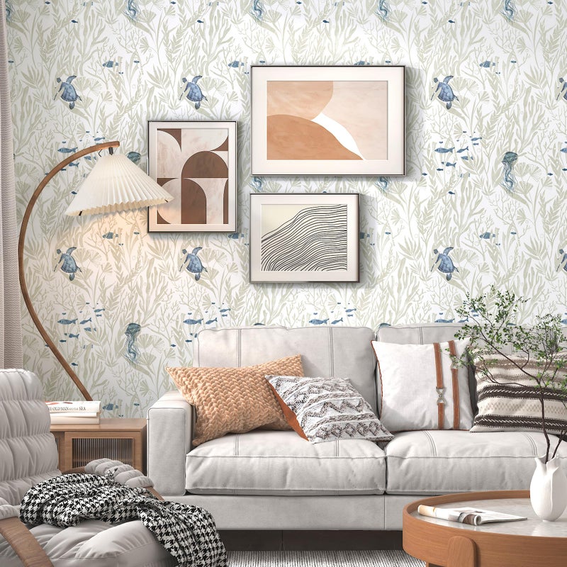 tiltil Ocean Wallpaper Peel and Stick 17.3" x 78.8" Beige Removable Wallpaper Modern Contact Paper for Cabinets Self Adhesive Wall Paper for Bedrooms Wallpapers Bathroom Cabinets Decor Vinyl Roll - Image 3