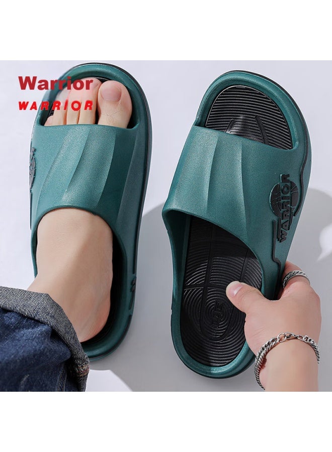 Pull Back Warrior Men's Sports Slippers Indoor Outdoor Wear-resistant Bathroom Soft And Non-slip Hl3986 Deep Green Black Size 44-45 - Image 1