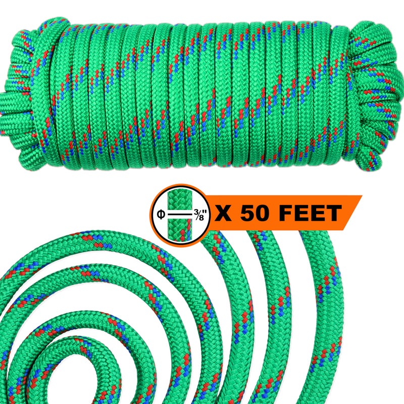 Wellmax Diamond Braid Nylon Rope - 3/8 Inch by 50 Feet Green Color - Extra Strength, Sunlight and Weather Resistant - Heavy Duty Construction - Image 4