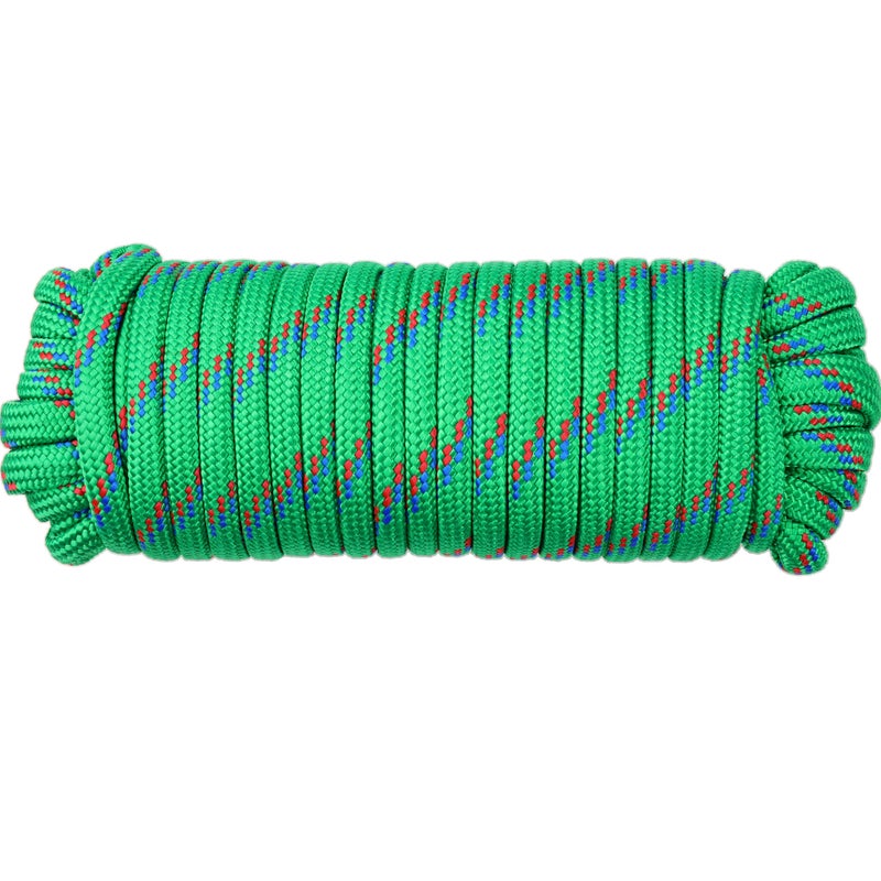 Wellmax Diamond Braid Nylon Rope - 3/8 Inch by 50 Feet Green Color - Extra Strength, Sunlight and Weather Resistant - Heavy Duty Construction - Image 1