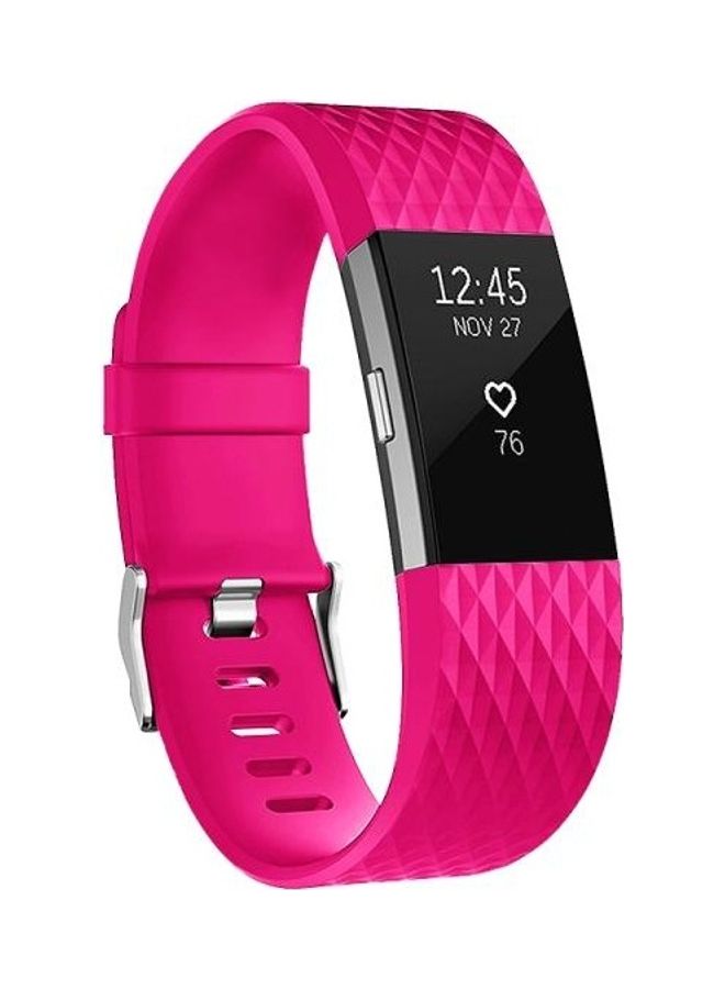NIBEMINENT Diamond Pattern Adjustable Sport Wrist Strap For Fitbit Charge 2 Rose Red - Image 1