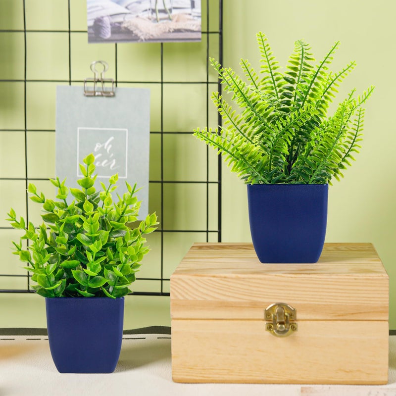 Der Rose Fake Plants 2 Pack Small Artificial Plants in Blue Pots Faux Plants Indoor for Home Room Bathroom Living Room Decor - Image 4