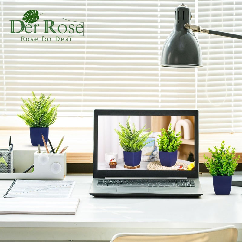 Der Rose Fake Plants 2 Pack Small Artificial Plants in Blue Pots Faux Plants Indoor for Home Room Bathroom Living Room Decor - Image 5