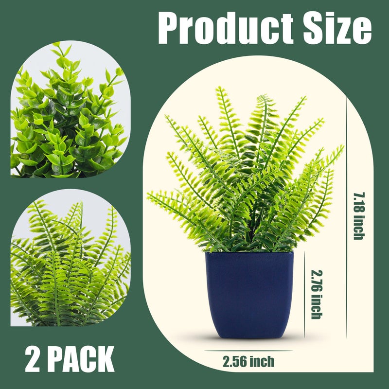 Der Rose Fake Plants 2 Pack Small Artificial Plants in Blue Pots Faux Plants Indoor for Home Room Bathroom Living Room Decor - Image 3