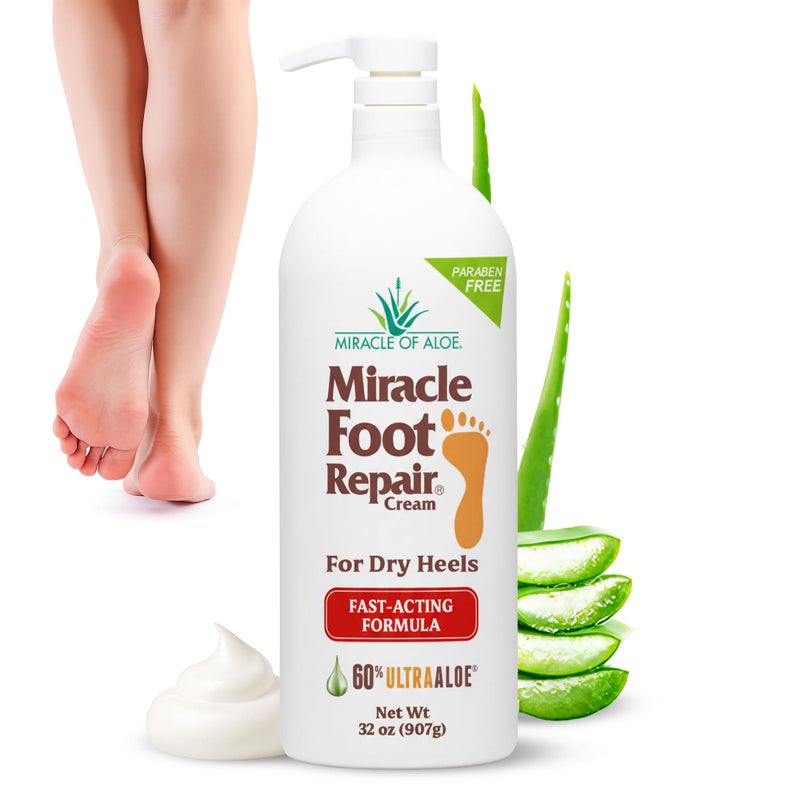 Miracle of Aloe Miracle Foot Repair Cream (32 oz) Repairs Dry Cracked Heels and Feet, 60% Pure UltraAloe Moisturizes, Softens, and Repairs - Image 1