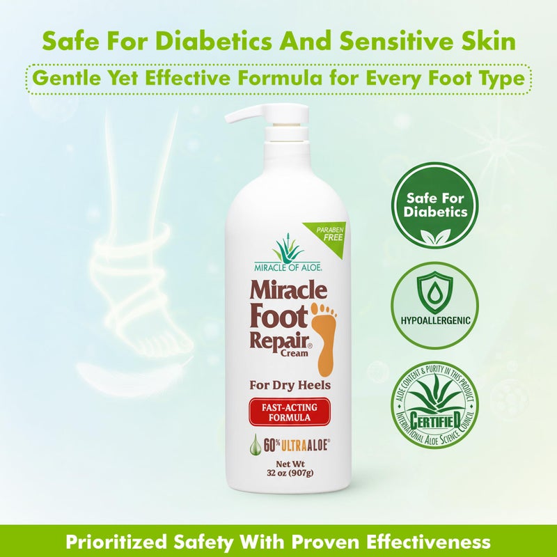 Miracle of Aloe Miracle Foot Repair Cream (32 oz) Repairs Dry Cracked Heels and Feet, 60% Pure UltraAloe Moisturizes, Softens, and Repairs - Image 5