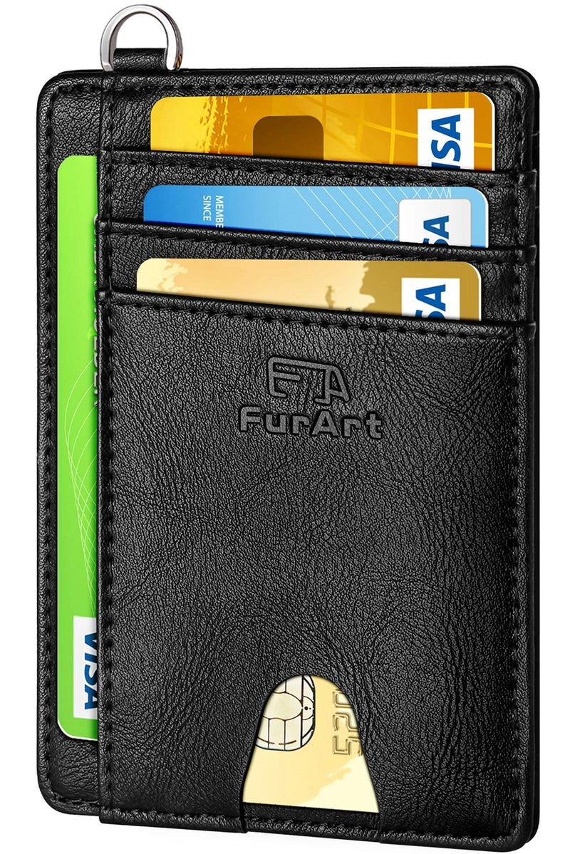 FurArt محفظة فورا آرت النحيفة البسيطة، محافظ جيب أمامية، حجب RFID، حامل بطاقات ائتمان للرجال - أسود - Image 1