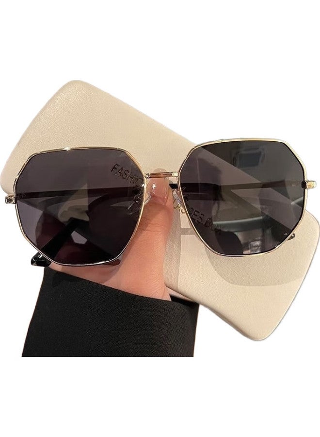 Lesca Lunetier Transparent Blue Uv Protection Sunglasses For Men, Polygonal Metal Driving Sunglasses, Trendy Beach Glasses For Women, Round Face - Image 2
