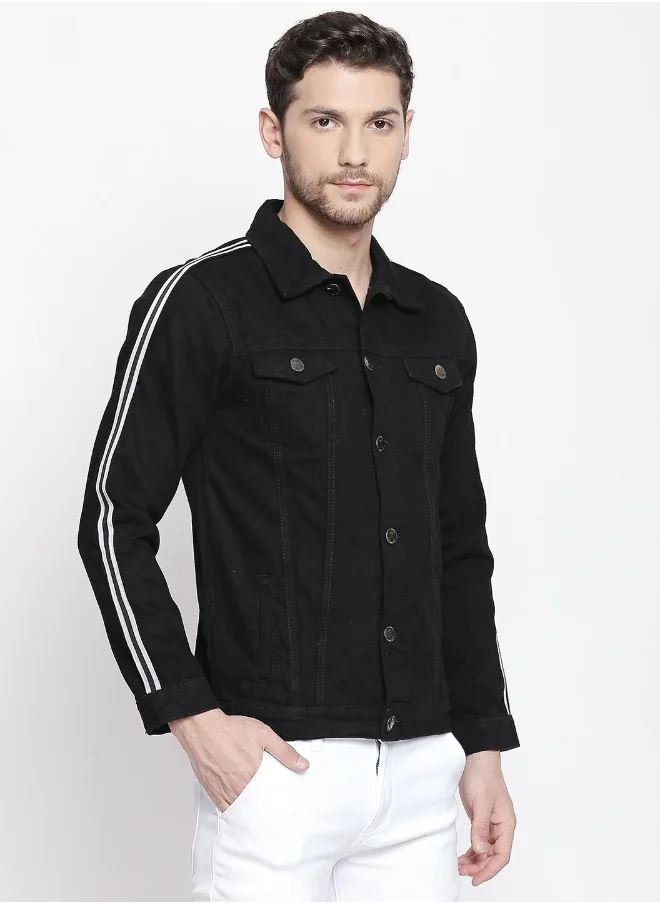 هاي ستار Men Black Solid Denim Jacket