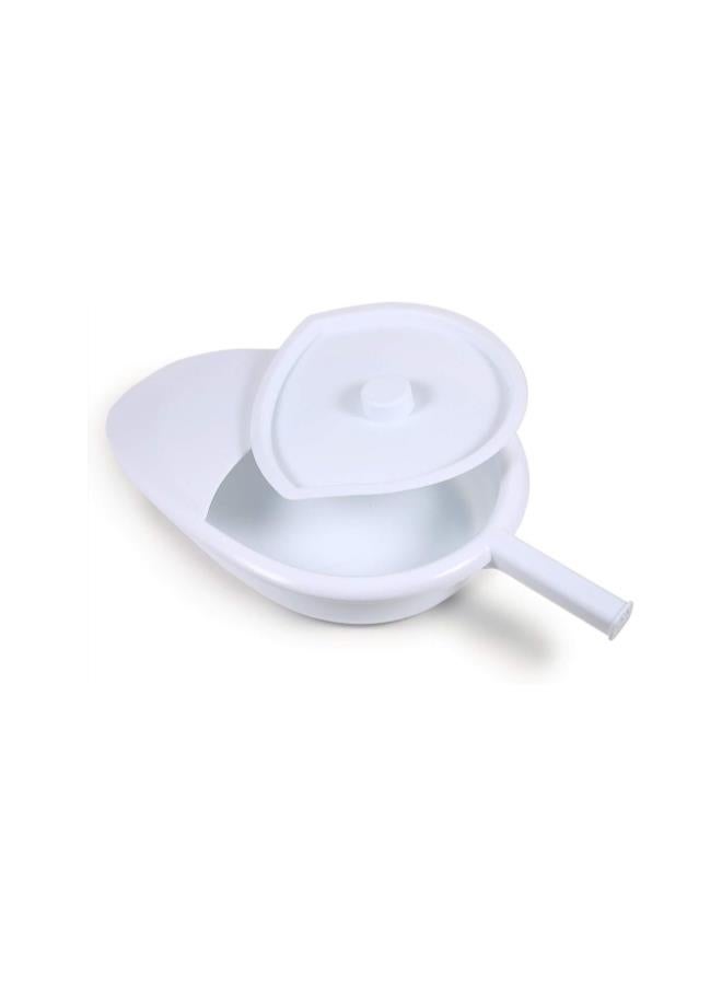 Plastic Bedpan Smooth Countoured with Lid u0026 Handle - Portable Bed Pans for Bedridden Patient for Men and Women(White)  - Image 1