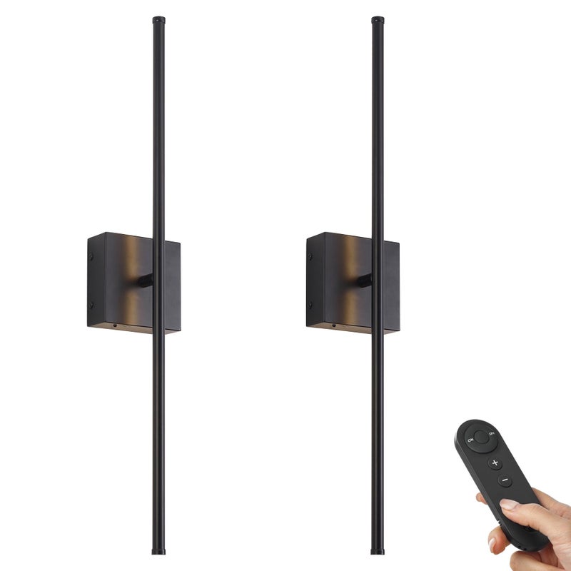KARTOOSH Battery Operated Wall Sconces with Remote Control Dimmable Wall Sconces Set of Two 350Rotate 3000K LED Black Wireless Wall Light for Living Room Hallway Bedroom 283 Inch 2 Pack