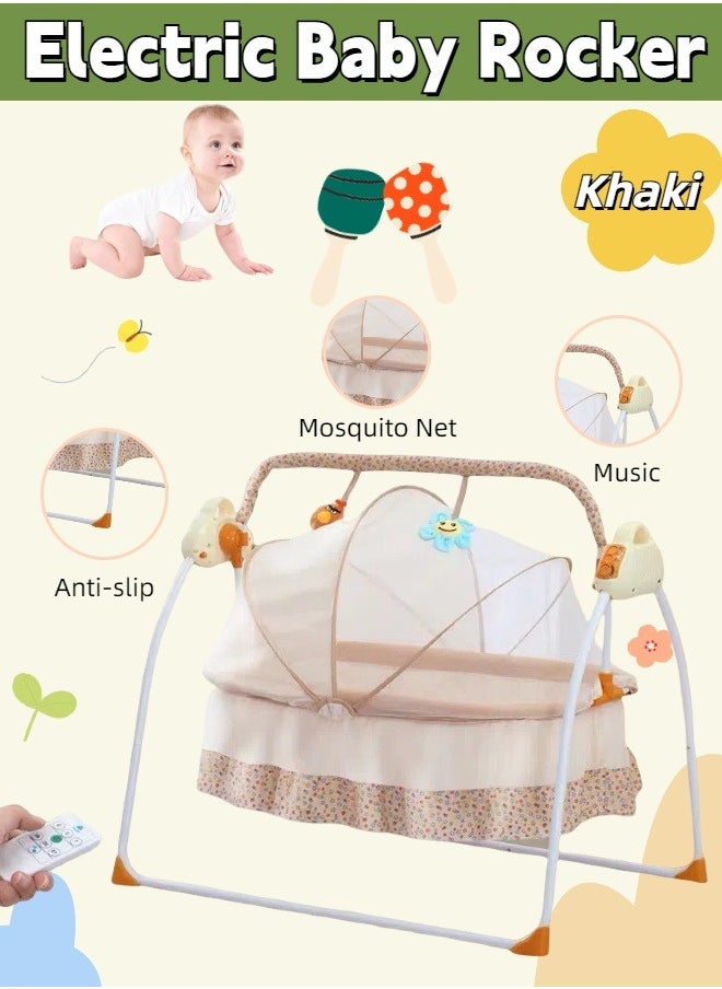 Generic - Electric Baby Rocker, Cradle Rocker, Intelligent Music Lay Flat Folding Sleeping Bed With Mattress, Mosquito Net, Pillows, Remote Control , Can Swing, Can Be Timed, Can Play Music, For Little Babies - Image 1