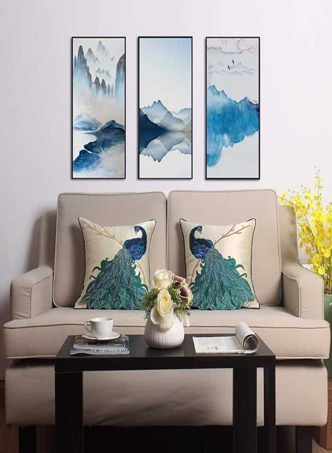 vctops Embroidered Peacock Decorative Throw Pillow Case Silky Satin Cushion Cover Peacock 1 18"X18" - Image 2