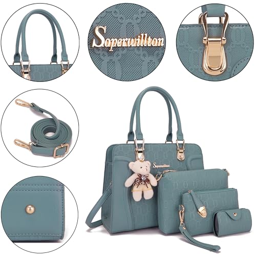 Soperwillton Women's Fashion Handbags Tote Bags Shoulder Bag Top Handle Satchel Purse Set 4pcs - Image 4